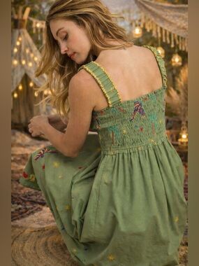 #186 New! Embroidered Cotton Stunning Maxi Smocked Dress